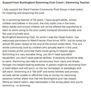 Letter of Support from Swimming Teacher