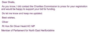 email of Support from Rt Hn Sir Oliver Heald KC MP